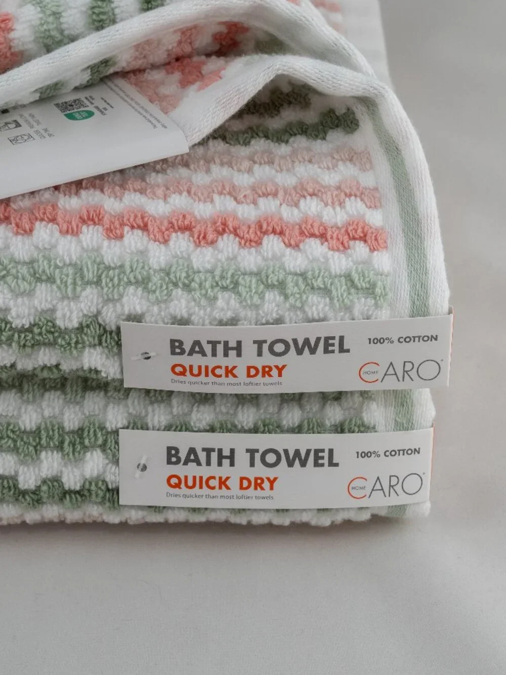 NWT 2Pc Caro Retro Boho Bath Towel Set Sage Green Blush Pink Quick Dry